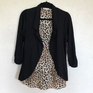 Black and Cheetah Print Sweater Blazer